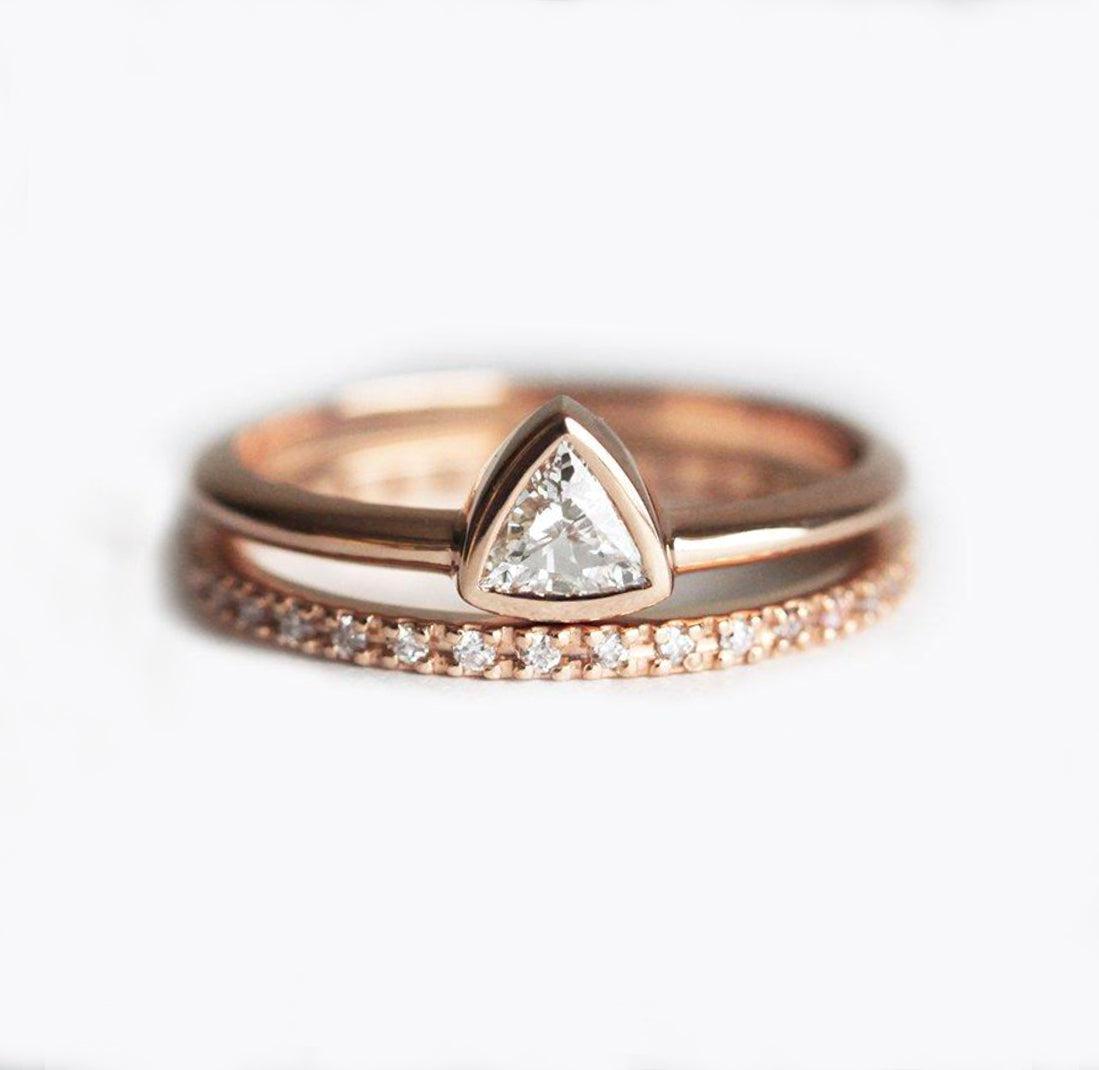 Trillion-cut white diamond engagement ring set