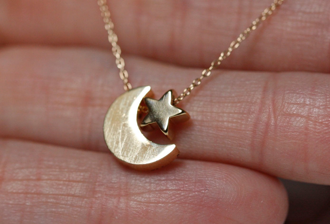 White gold moon and star chain necklace