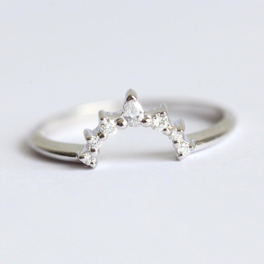 Nested pear-shaped white diamond crown ring