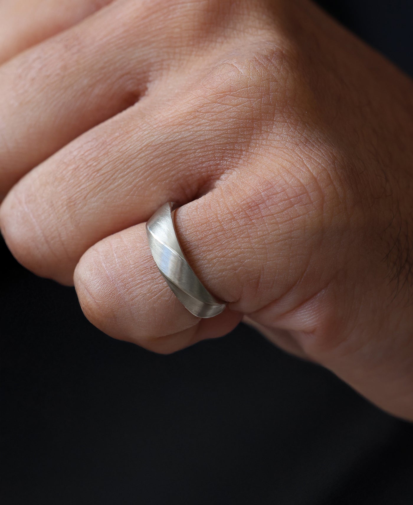 White Gold Men's Band with a Twist Rings