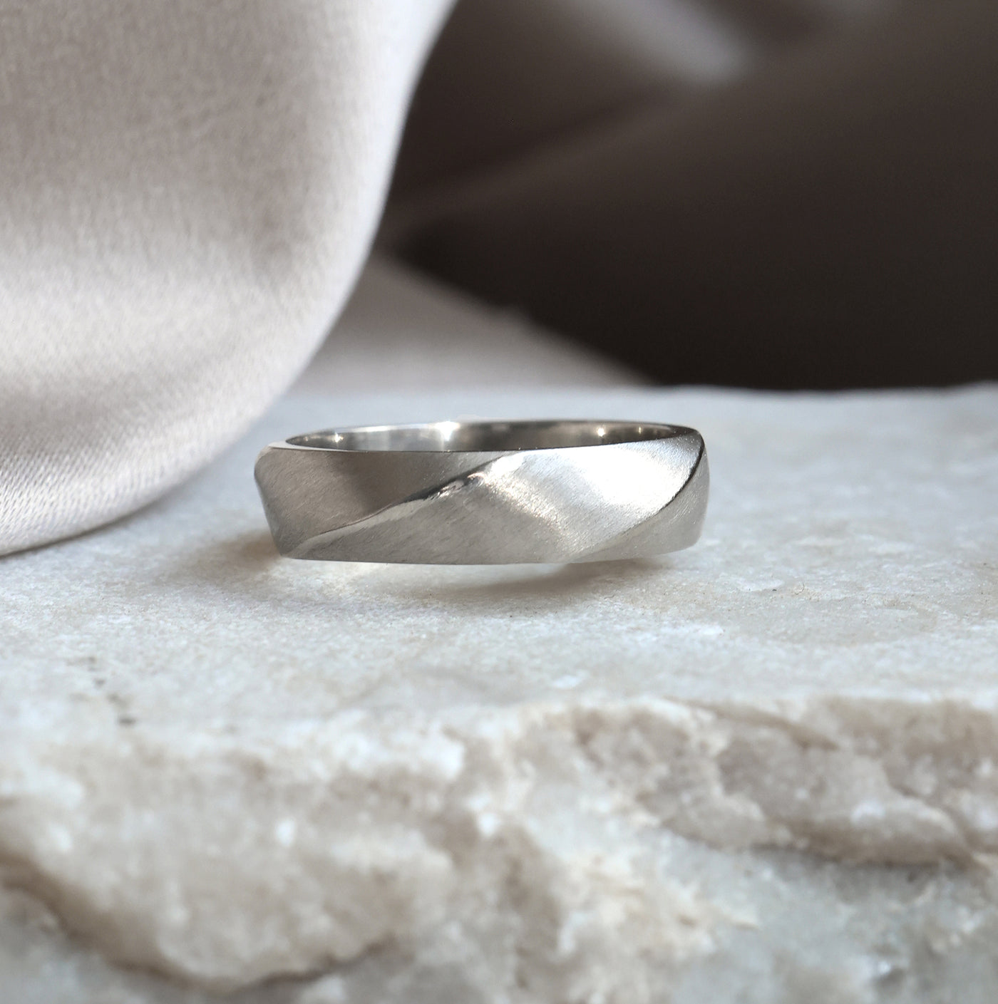 White Gold Men's Band with a Twist Rings