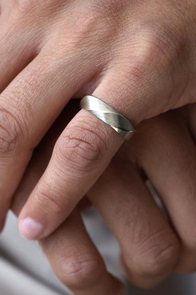 White Gold Men's Band with a Twist Rings