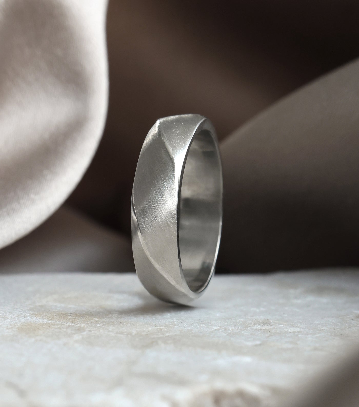 White Gold Men's Band with a Twist Rings