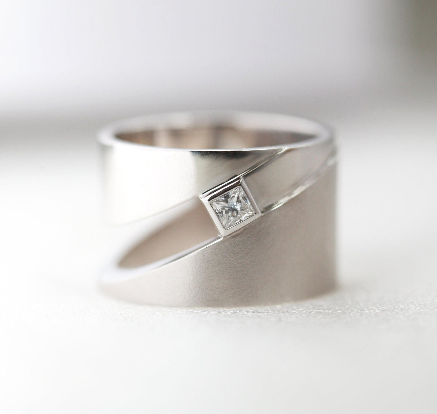 Wide princess-cut diamond cigar band