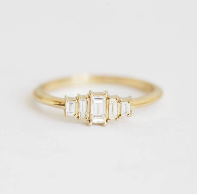 Baguette-cut white diamond art-deco ring