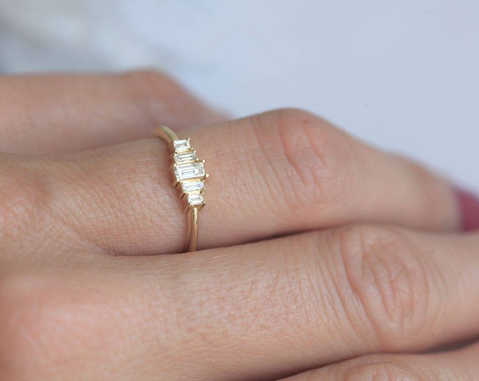 Baguette-cut white diamond art-deco ring