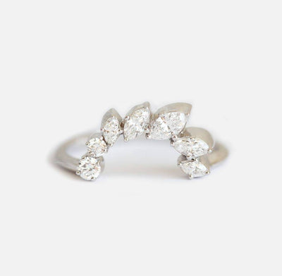 Marquise-cut white diamond wind ring with diamond cluster