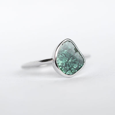 Rose-cut teal diamond slice ring