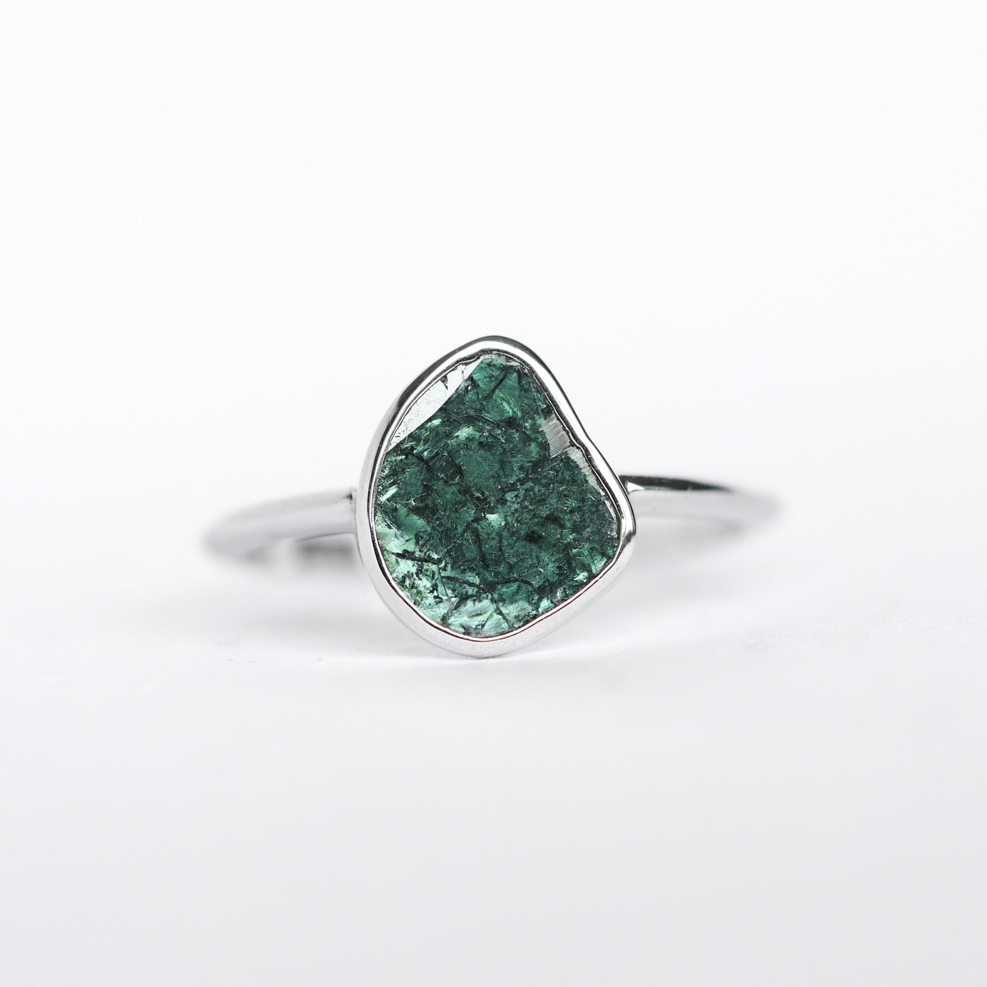 Rose-cut teal diamond slice ring