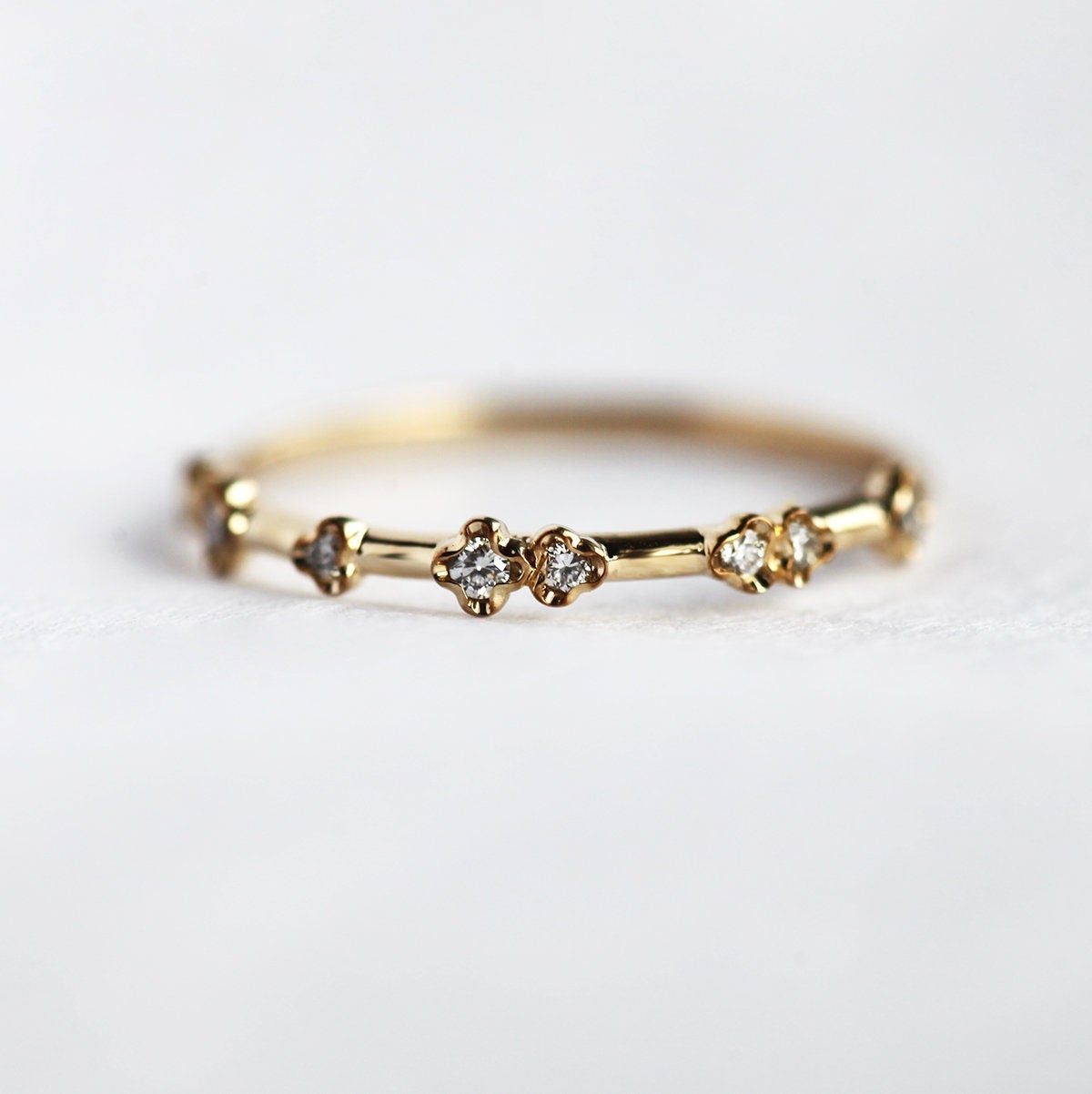 Yellow Gold Diamond Ring, Curved Diamond Band