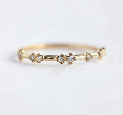 Yellow Gold Diamond Ring, Curved Diamond Band