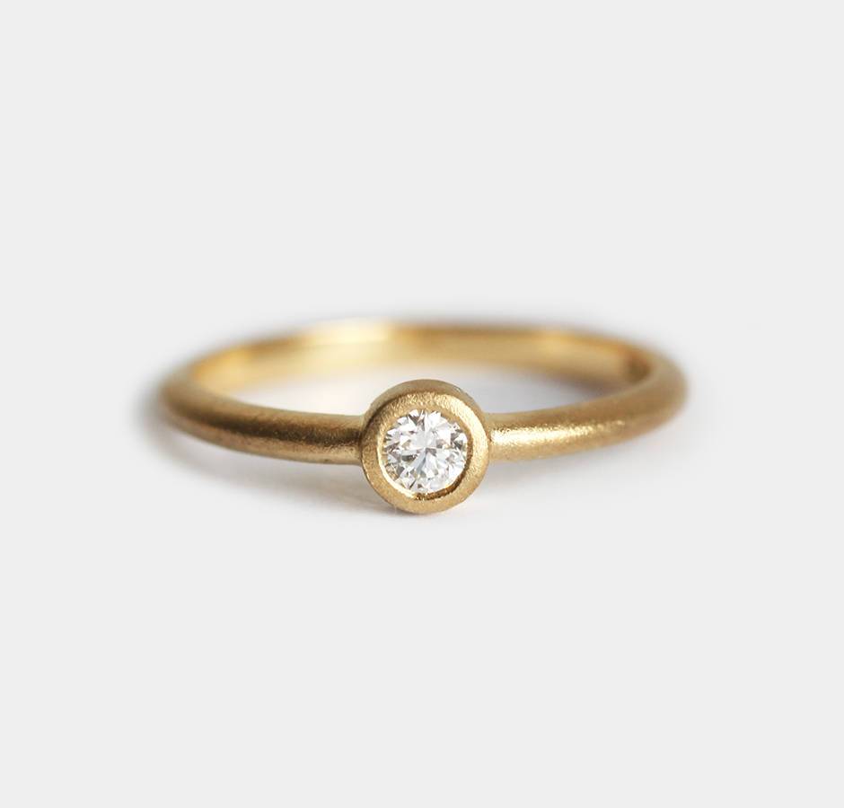 Yellow Gold Ring Set With Round Solitaire Diamond Ring-Capucinne