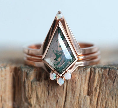 Kite Moss Agate Ring Set