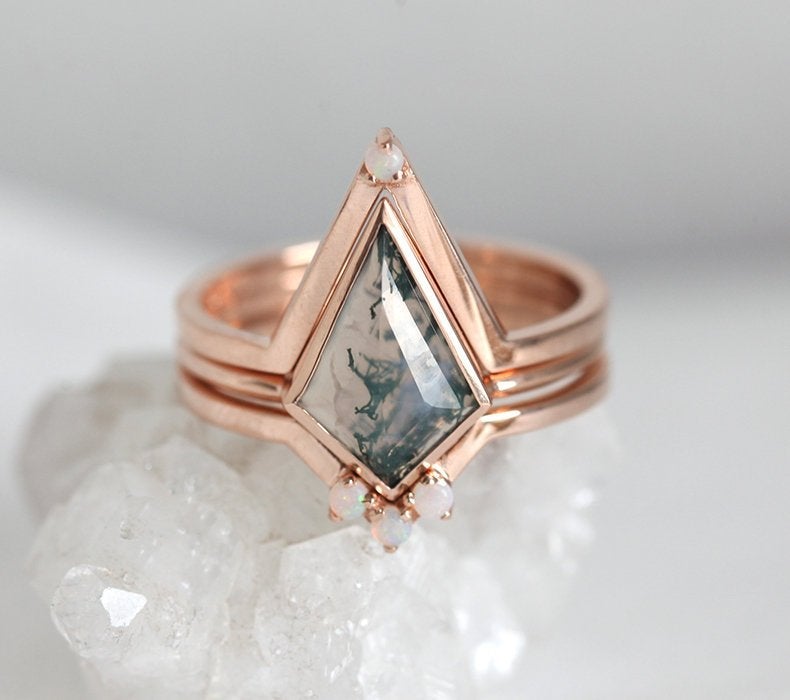 Kite Moss Agate Ring Set