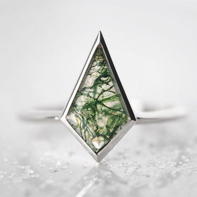 Kite Moss Agate, White Gold Ring