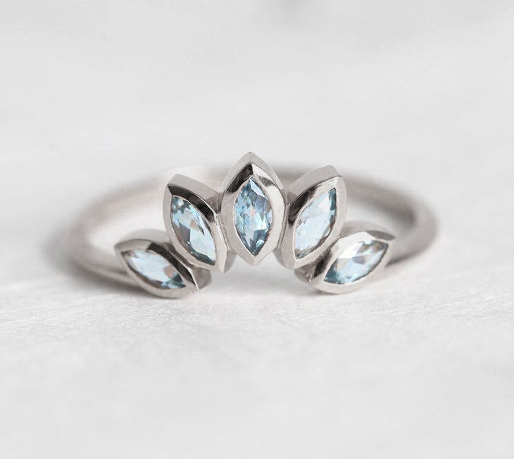 Zircon Ring, Blue Zircon Wedding Ring-Capucinne