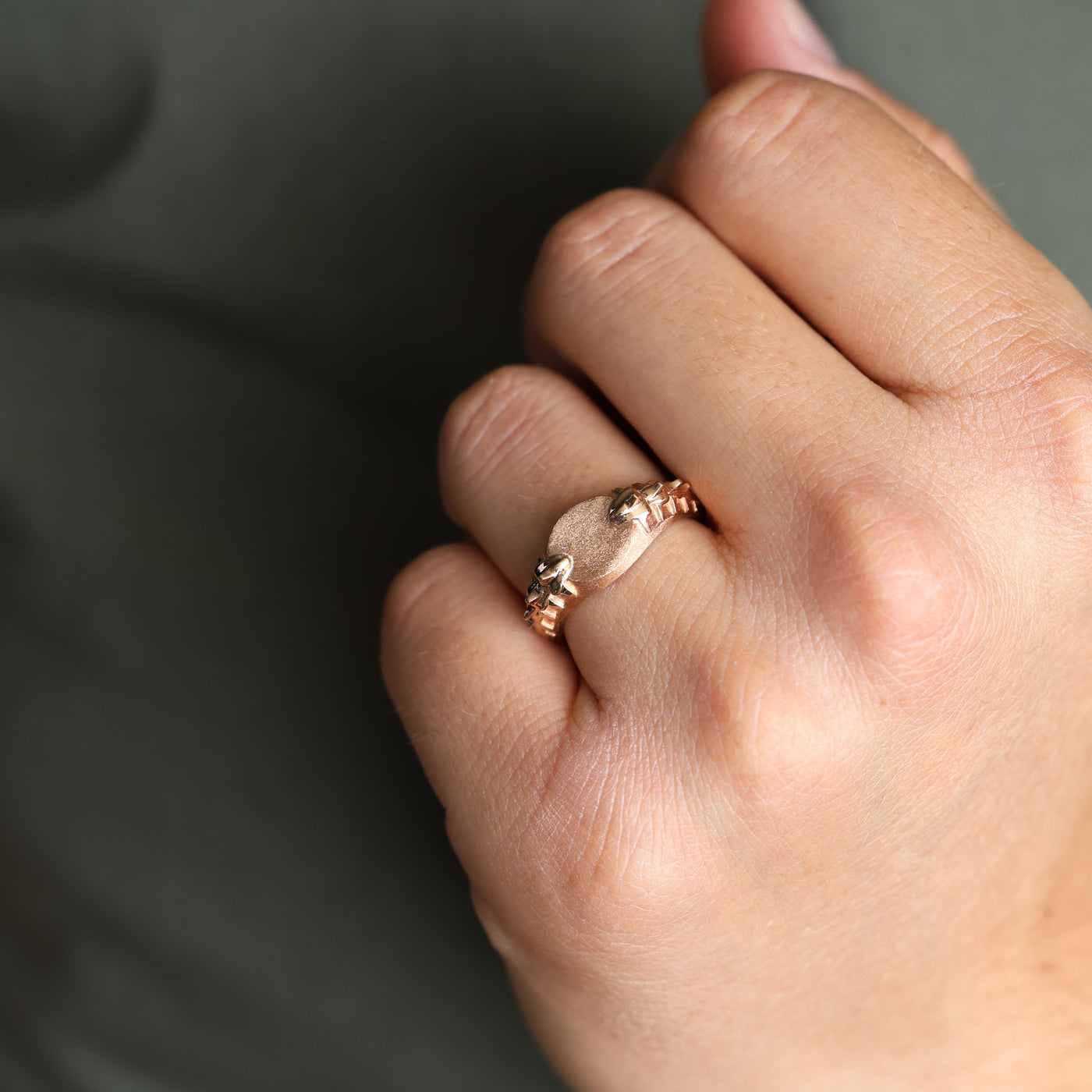 gold signet ring with snake spine detail - Ready to Ship