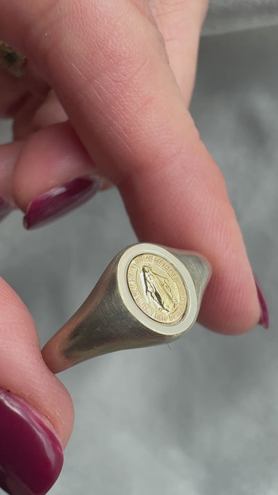 Virgin Mary Signet Ring 14K Or 18K Gold - Ready to Ship