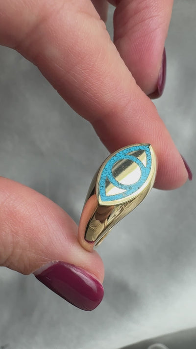 All seeing eye Gold signet ring - Ready to Ship