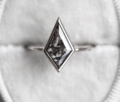 Full kite-cut gray salt and pepper diamond ring