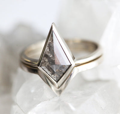 Full kite-cut gray salt and pepper diamond ring