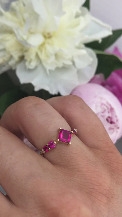 Intense Pink Tourmaline Ring With Rubies And Diamonds