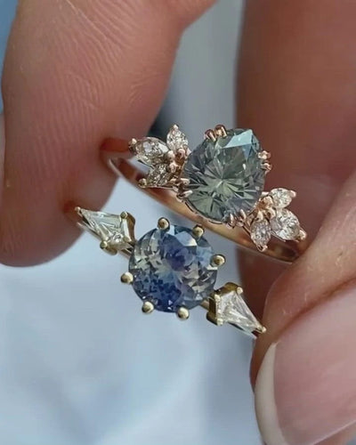 Round blue sapphire ring with white side diamonds video