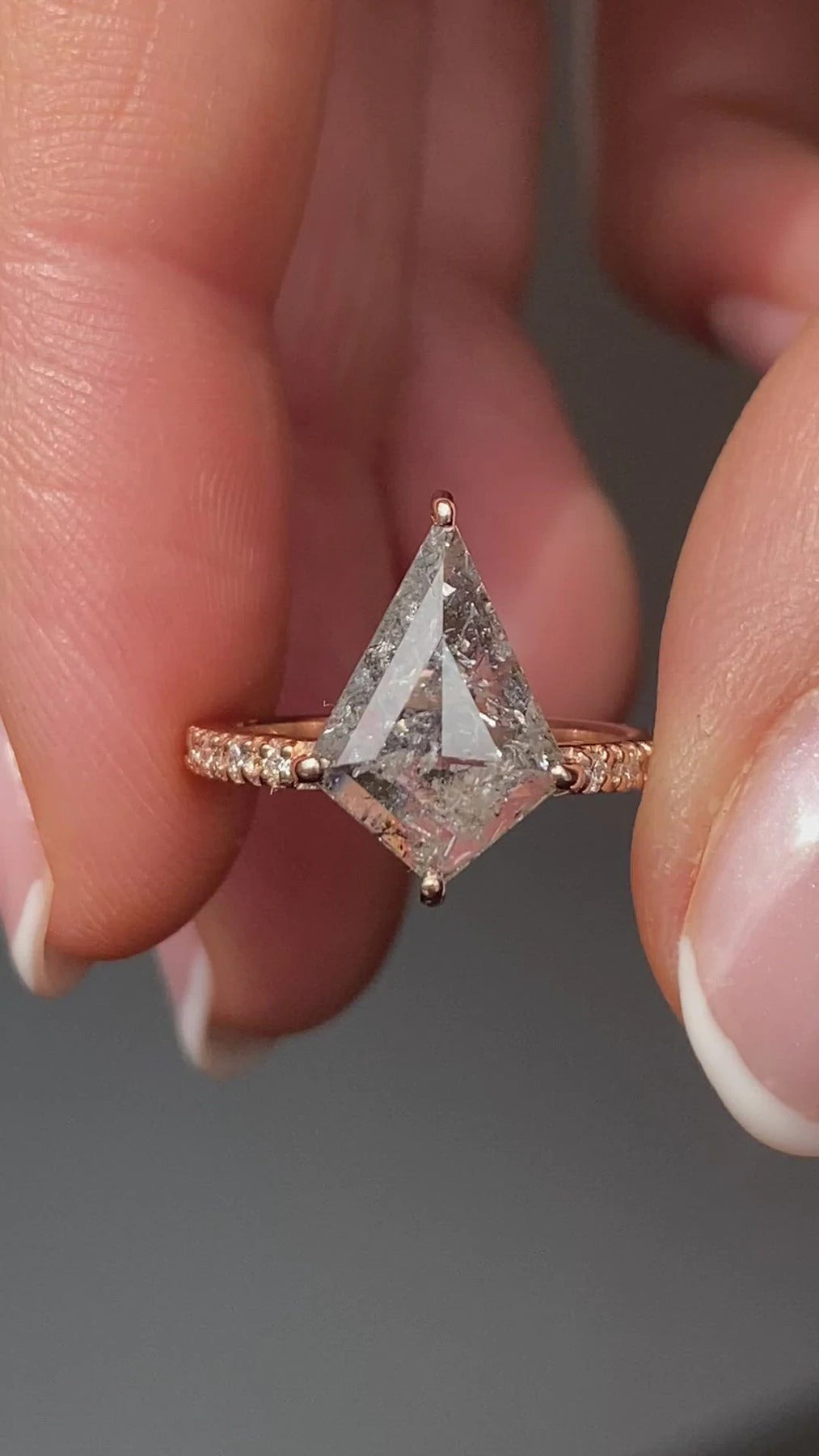 Kite Salt Pepper Diamond Engagement Ring, Kite Diamond Ring