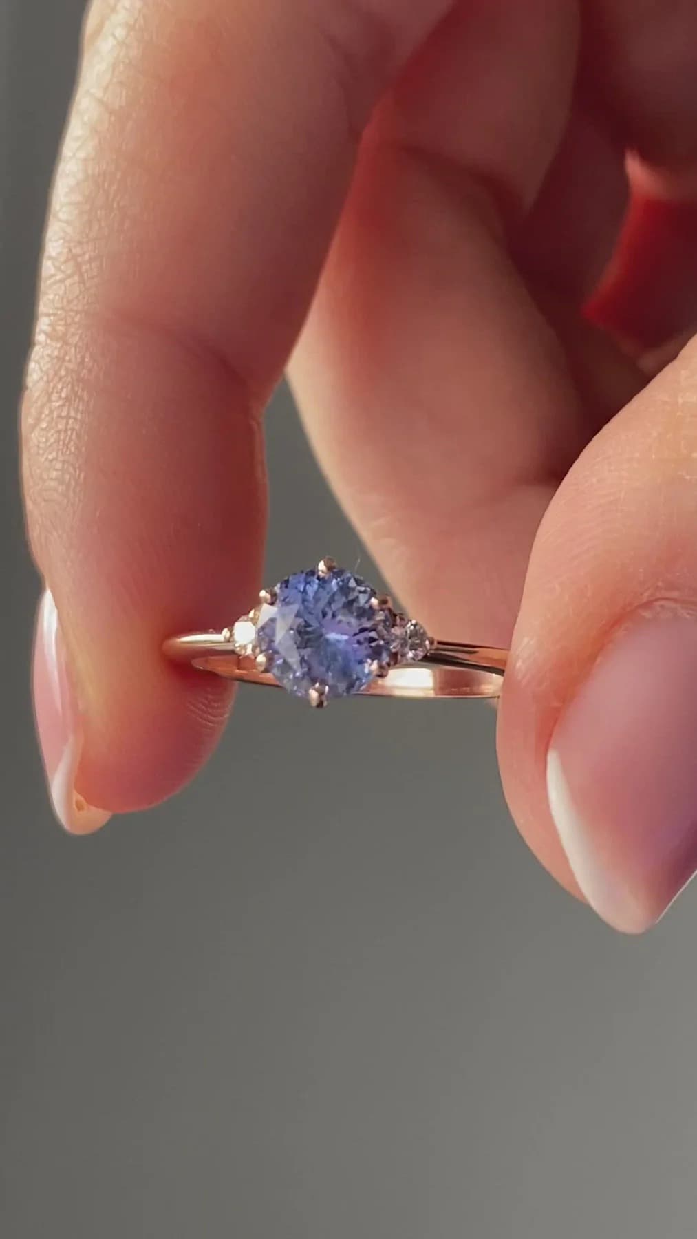 Lina Round Blue Sapphire Ring With Side Diamonds