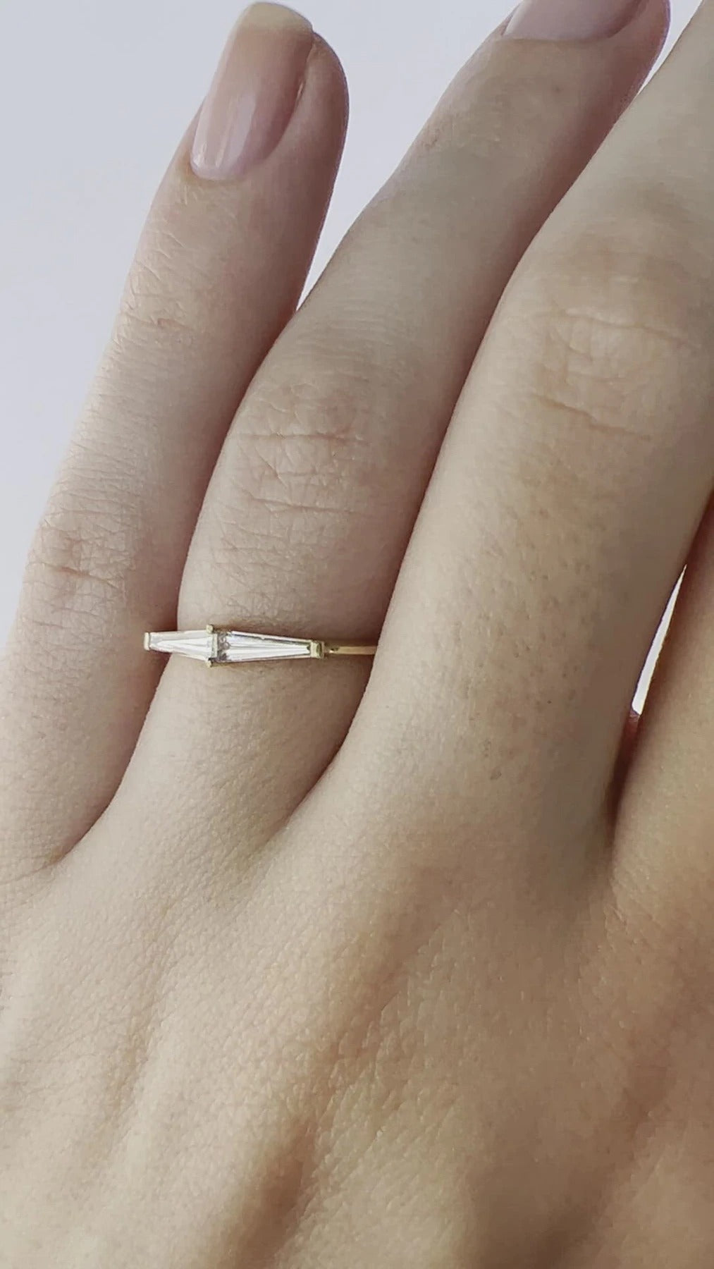 Modern Tapered Baguette Diamond Ring, 18K Gold Diamond Engagement Ring